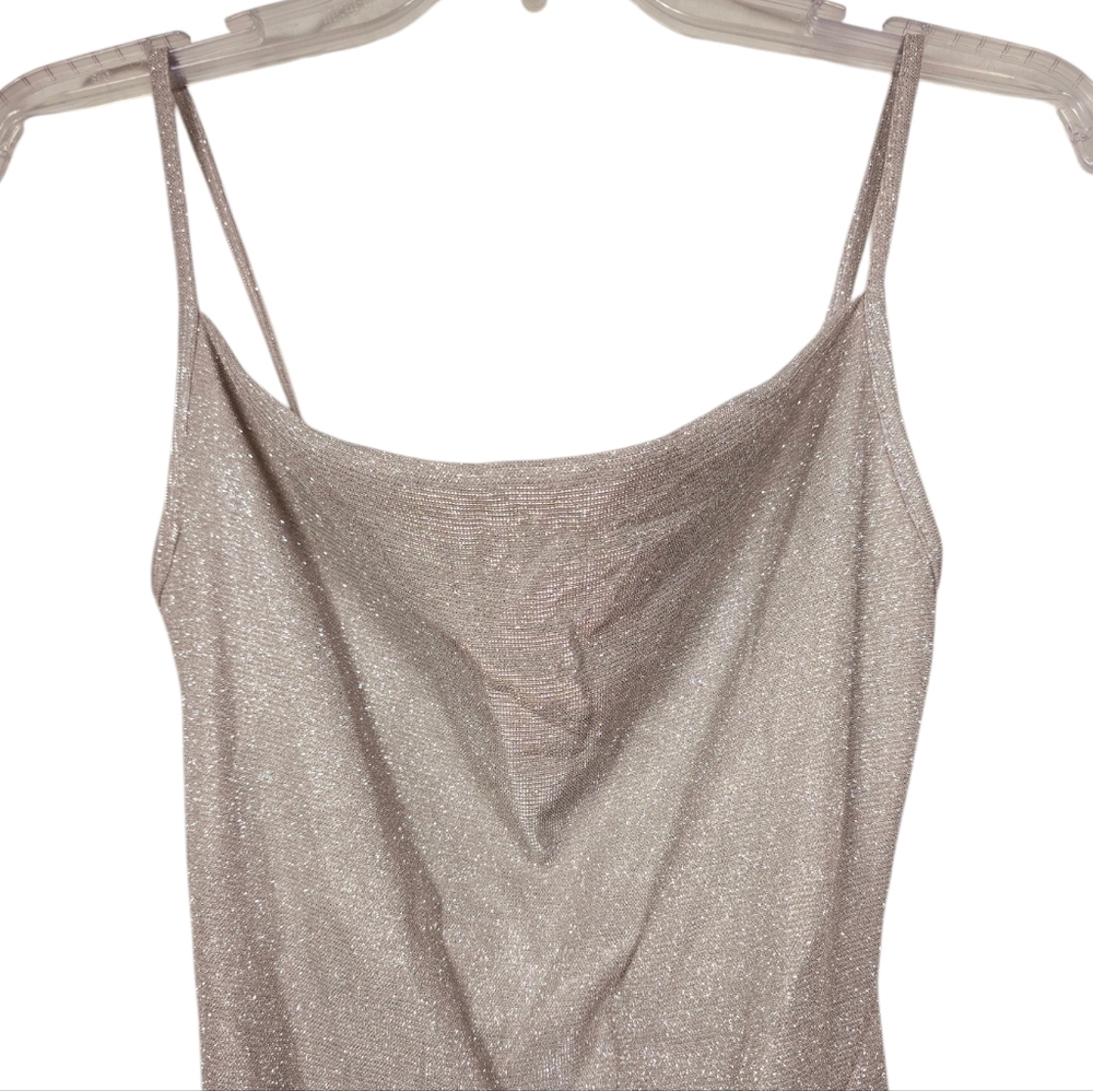 Nasty Gal Metallic Gray Shimmer Cowl Neck Slip Dress 0 - Picture 2 of 6